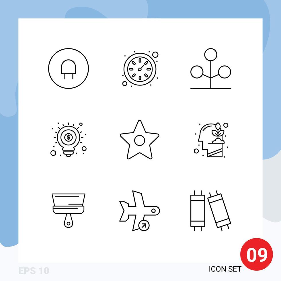 Lager Vektor Symbol Pack von 9 Linie Zeichen und Symbole zum Mensch Medien Natur Lesezeichen SEO editierbar Vektor Design Elemente