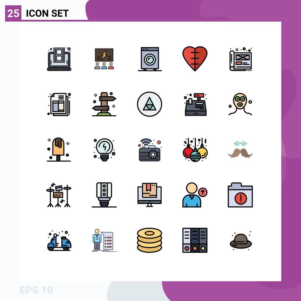 25 Universal- gefüllt Linie eben Farbe Zeichen Symbole von Herz gestalten Hardware- Mannschaft Ausrüstung elektrisch editierbar Vektor Design Elemente