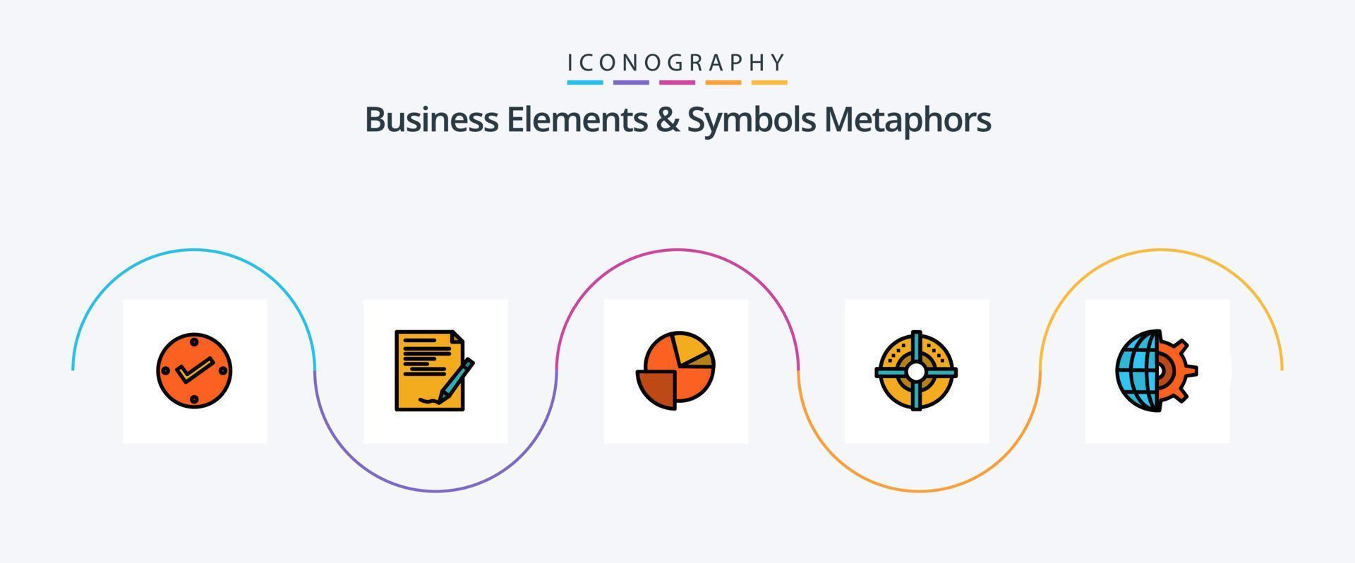 företag element och symboler metaforer linje fylld platt 5 ikon packa Inklusive redskap. strategi. Rapportera. pil. Graf vektor