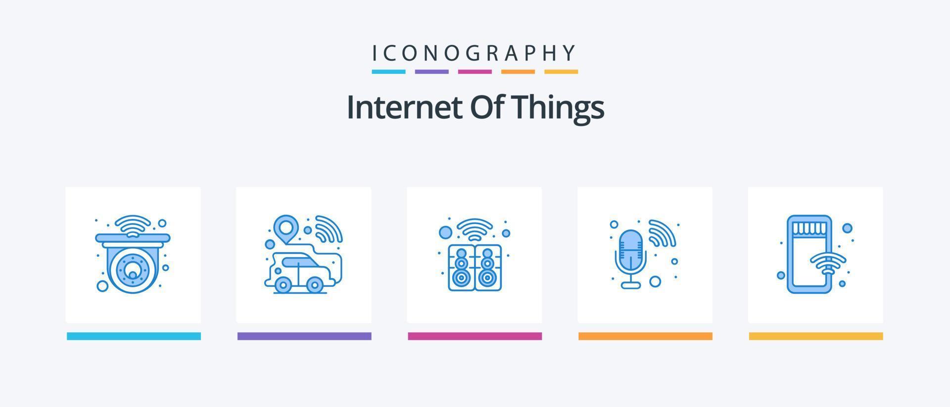 Internet von Dinge Blau 5 Symbol Pack einschließlich Handy, Mobiltelefon. Recorder. elektronisch. Musik. Technologie. kreativ Symbole Design vektor