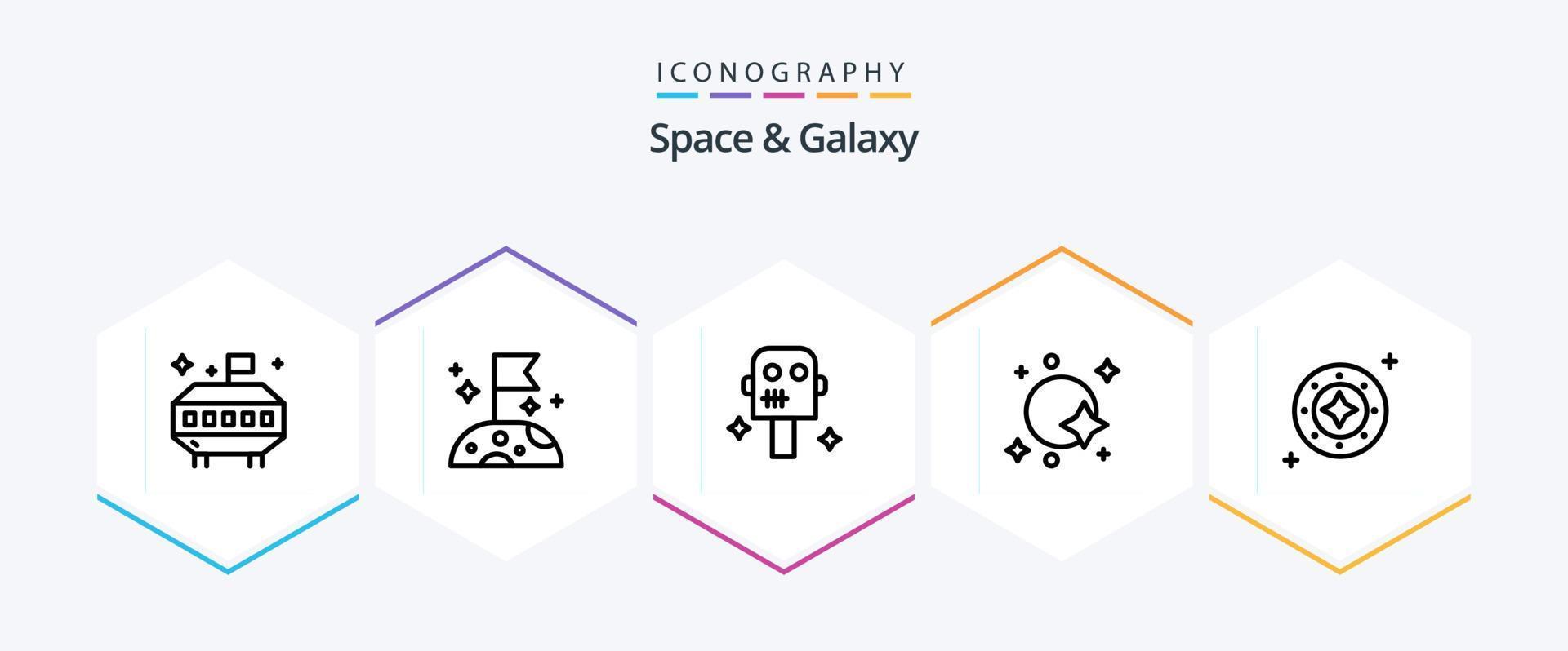 Plats och galax 25 linje ikon packa Inklusive Plats. galax. robot. kosmos. Plats vektor