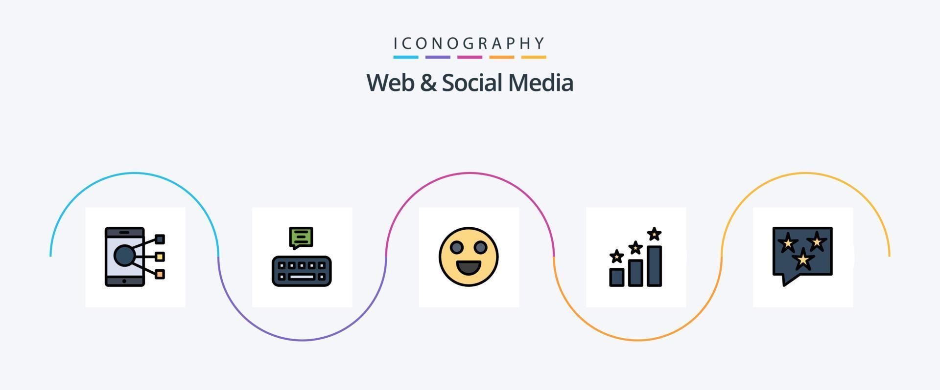 webb och social media linje fylld platt 5 ikon packa Inklusive Betygsätta. chatt. emojis. bubbla. placera vektor