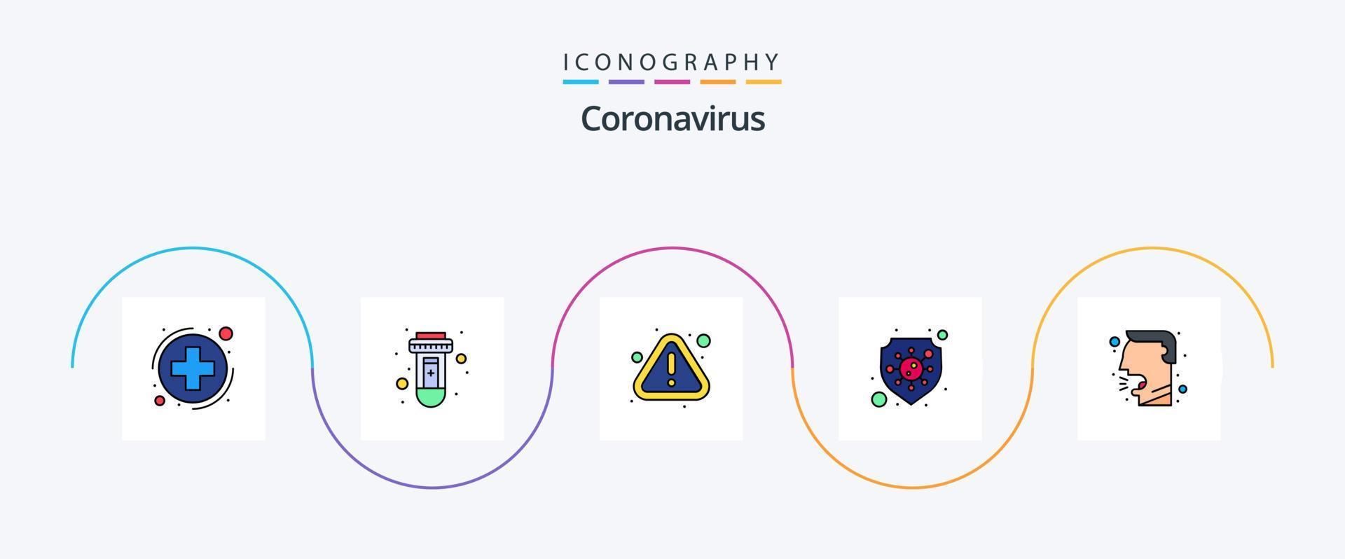 Coronavirus Linie gefüllt eben 5 Symbol Pack einschließlich covid Gesundheit. Virus. Fehler. Schild. Schutz vektor