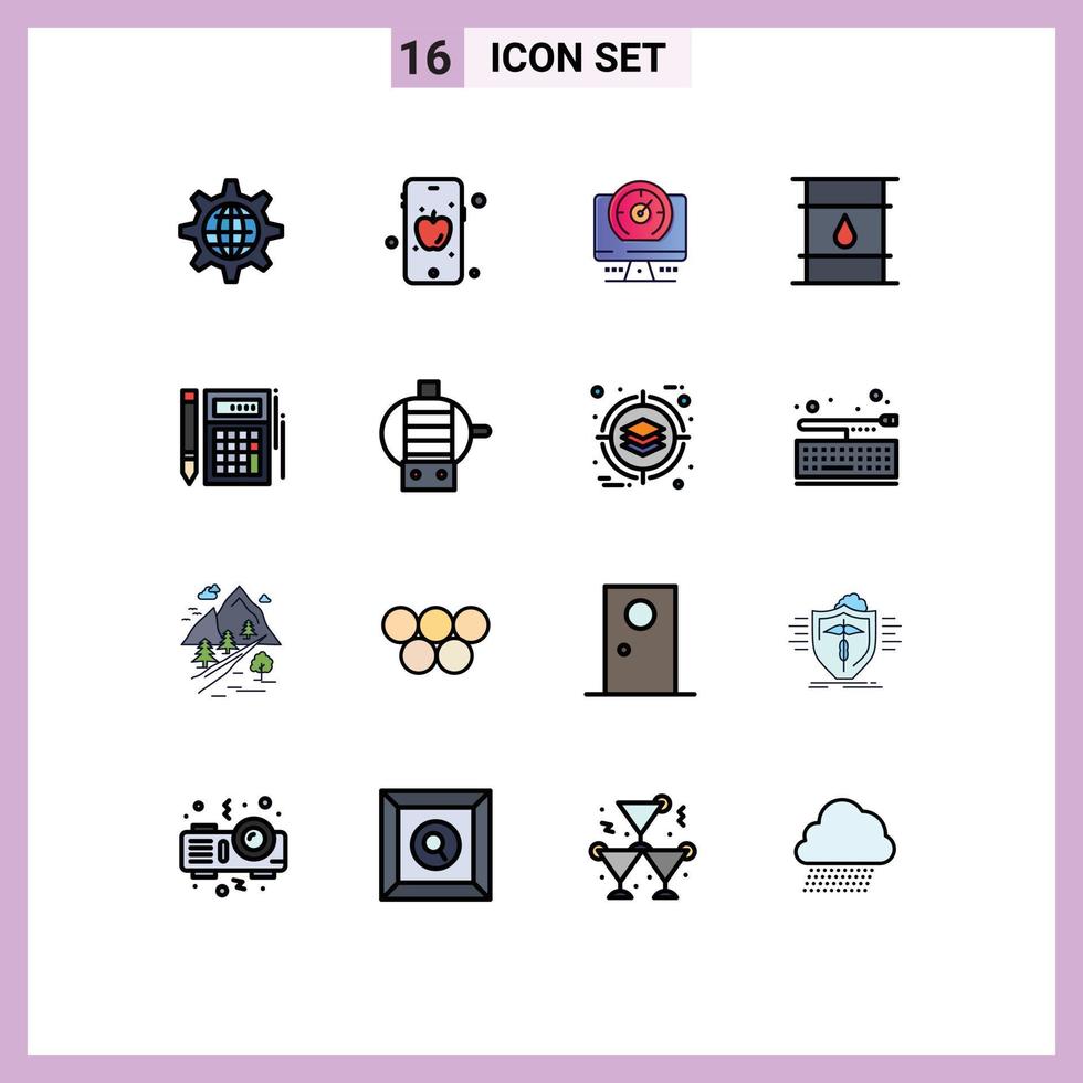 redigerbar vektor linje packa av 16 enkel platt Färg fylld rader av budget leverans kompass cylinder kan redigerbar kreativ vektor design element