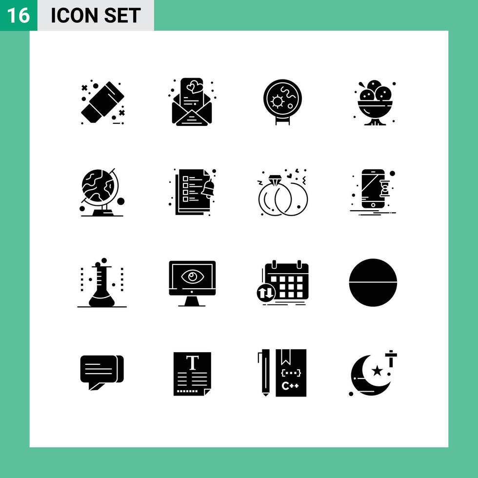 uppsättning av 16 modern ui ikoner symboler tecken för värld restaurang virus is grädde efterrätt redigerbar vektor design element