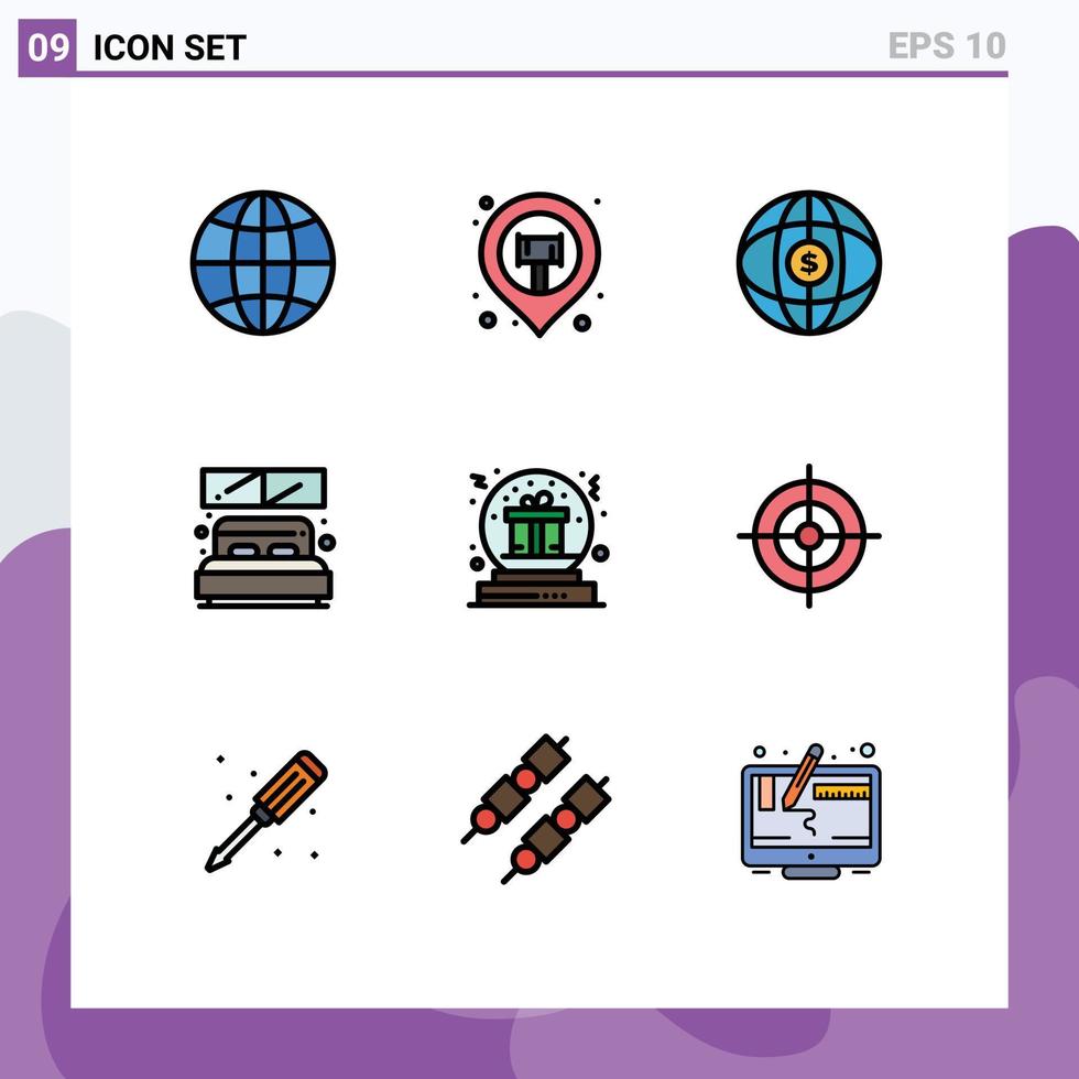 uppsättning av 9 modern ui ikoner symboler tecken för skål fönster värld rum säng redigerbar vektor design element