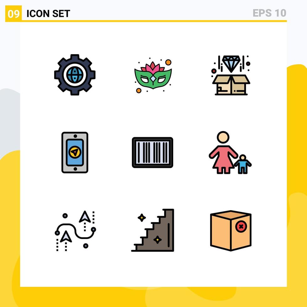 uppsättning av 9 modern ui ikoner symboler tecken för e-handel streckkod låda regnig mobil redigerbar vektor design element