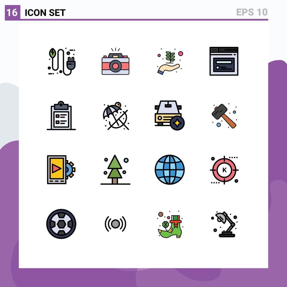 Universal- Symbol Symbole Gruppe von 16 modern eben Farbe gefüllt Linien von Zwischenablage Webseite Bild Netz Internet editierbar kreativ Vektor Design Elemente
