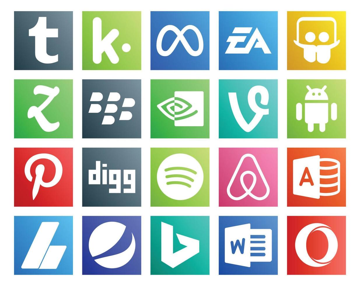 20 social media ikon packa Inklusive Microsoft tillgång Spotify zooverktyg digg android vektor