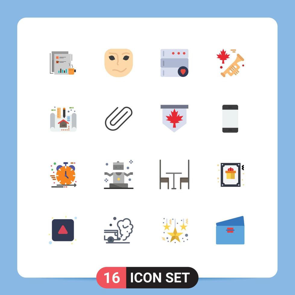 mobil gränssnitt platt Färg uppsättning av 16 piktogram av lägenhet högtalare känsla kanada favorit redigerbar packa av kreativ vektor design element