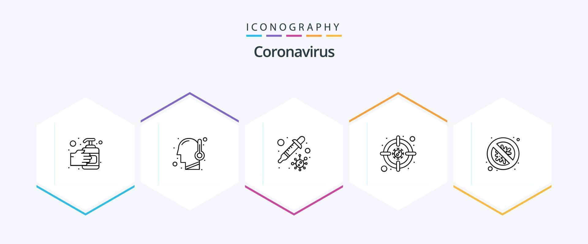 coronavirus 25 linje ikon packa Inklusive säkerhet. bakterie. petri. virus. bakterie vektor