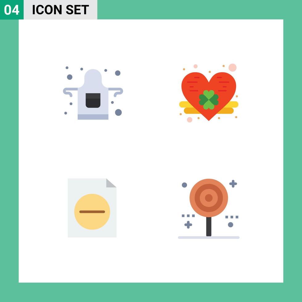 Pack von 4 kreativ eben Symbole von Schürze Süßigkeiten Kleeblatt löschen Urlaub editierbar Vektor Design Elemente