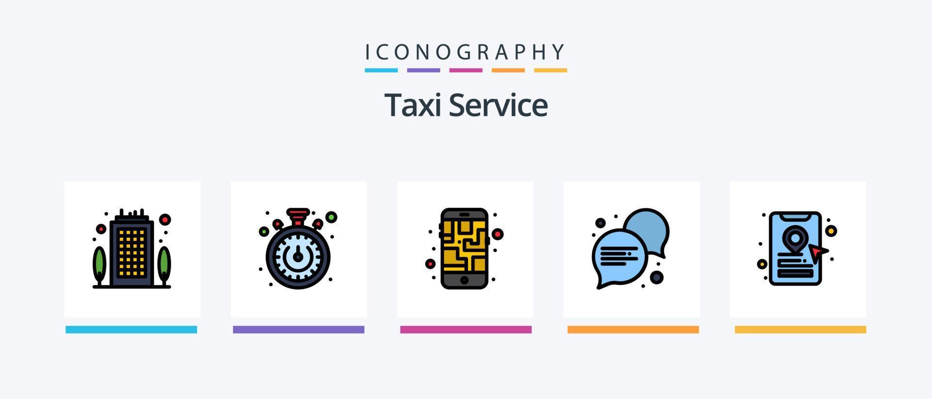 taxi service linje fylld 5 ikon packa Inklusive . rutt. dialog. väg. transport. kreativ ikoner design vektor