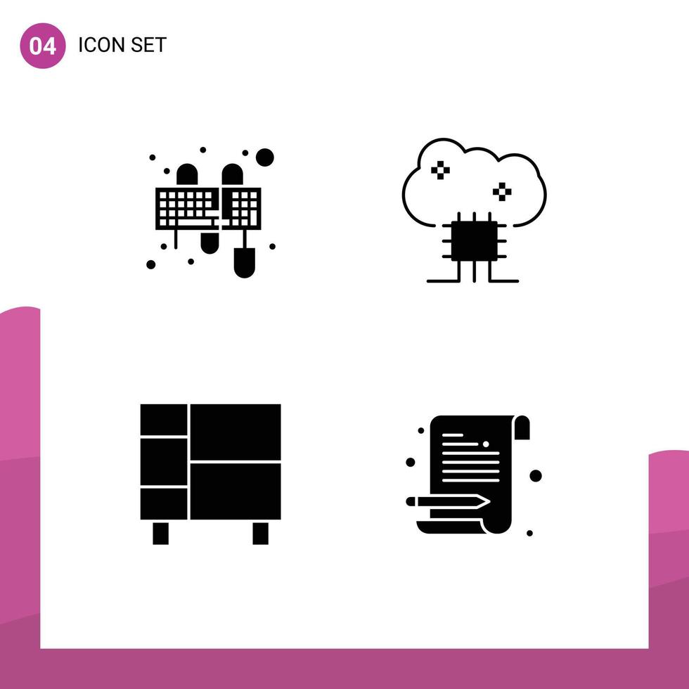 användare gränssnitt packa av 4 grundläggande fast glyfer av inmatning apparater mus moln nätverkande Hem gods redigerbar vektor design element