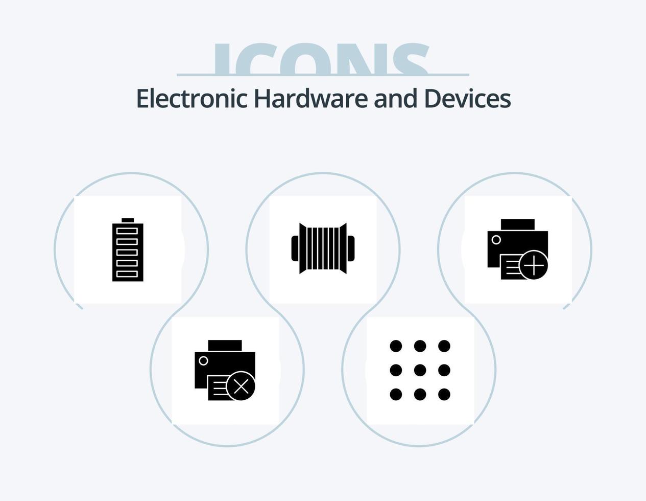 enheter glyf ikon packa 5 ikon design. Lägg till. instrument. batteri. audio. full vektor