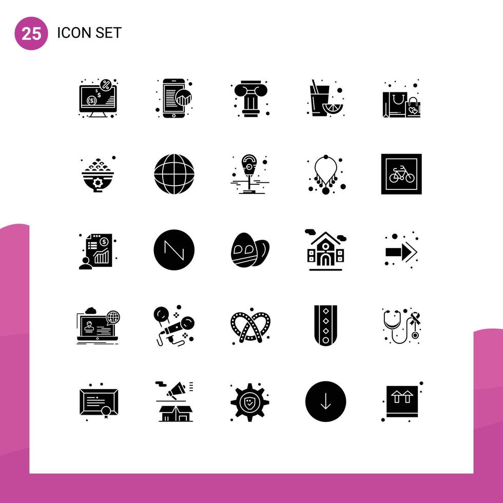 25 Benutzer Schnittstelle solide Glyphe Pack von modern Zeichen und Symbole von Einkaufen Tasche online Daten Orange Obst editierbar Vektor Design Elemente