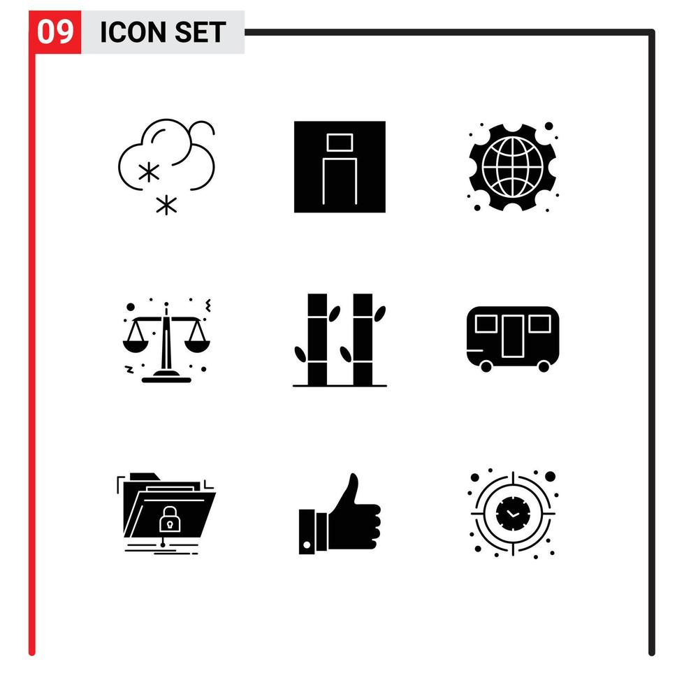 einstellen von 9 Vektor solide Glyphen auf Gitter zum Schönheit Waage International Gesetz Arbeit editierbar Vektor Design Elemente