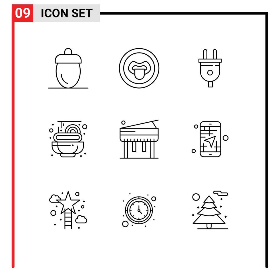 uppsättning av 9 modern ui ikoner symboler tecken för musik spaghetti vetenskap pasta kraft plugg redigerbar vektor design element