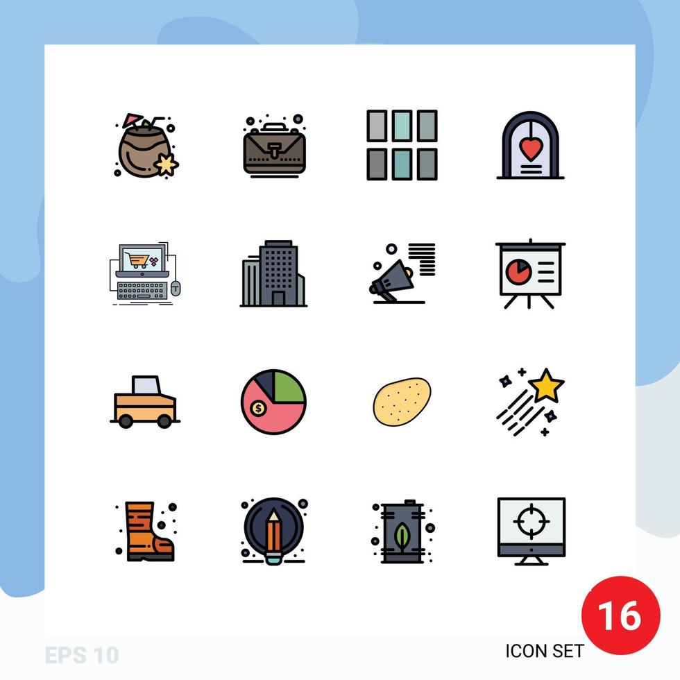 piktogram uppsättning av 16 enkel platt Färg fylld rader av vagn äktenskap redigering kärlek båge redigerbar kreativ vektor design element