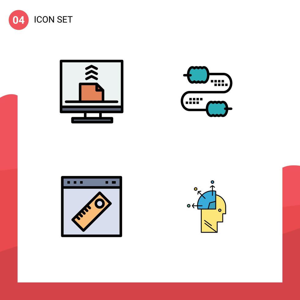 packa av 4 kreativ fylld linje platt färger av kommunikation gränssnitt skrivbordet tråd verktyg redigerbar vektor design element