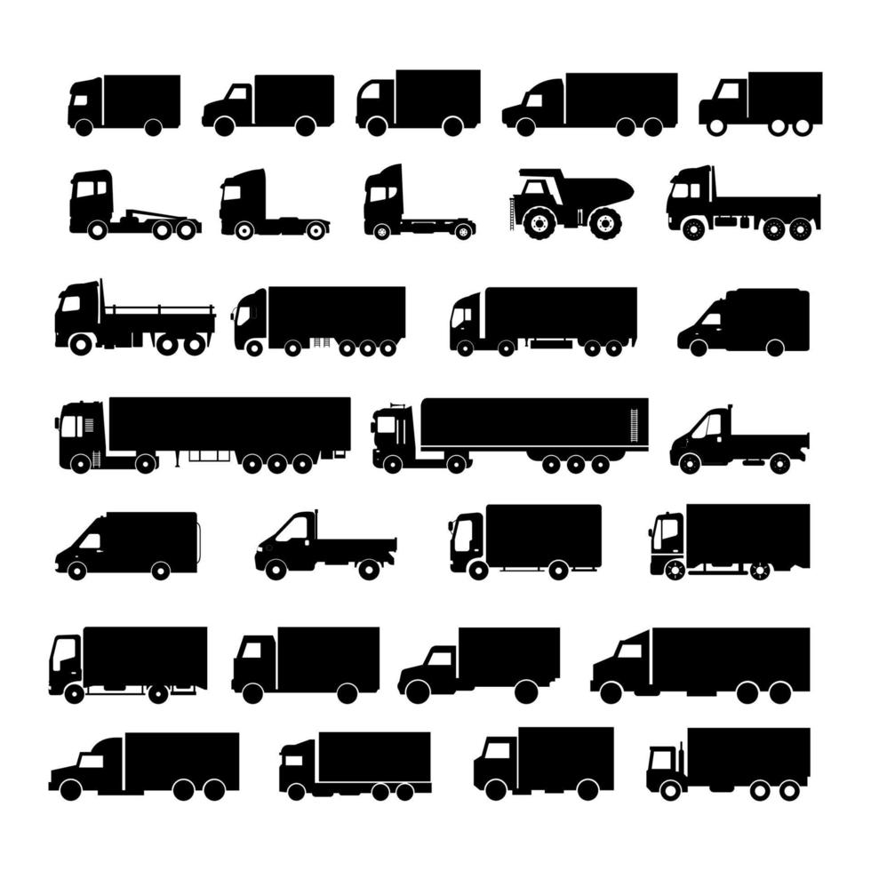 Satz von Lastwagen auf weißem Hintergrund vektor