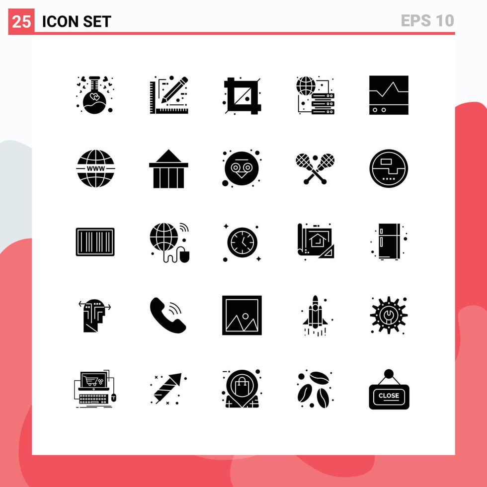 Gruppe von 25 solide Glyphen Zeichen und Symbole zum EKG Server Ernte Hosting verbinden editierbar Vektor Design Elemente