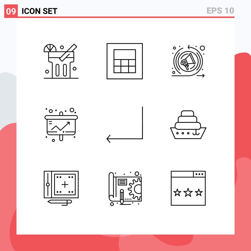 mobil gränssnitt översikt uppsättning av 9 piktogram av liner stiga på företag tillbaka statistisk redigerbar vektor design element
