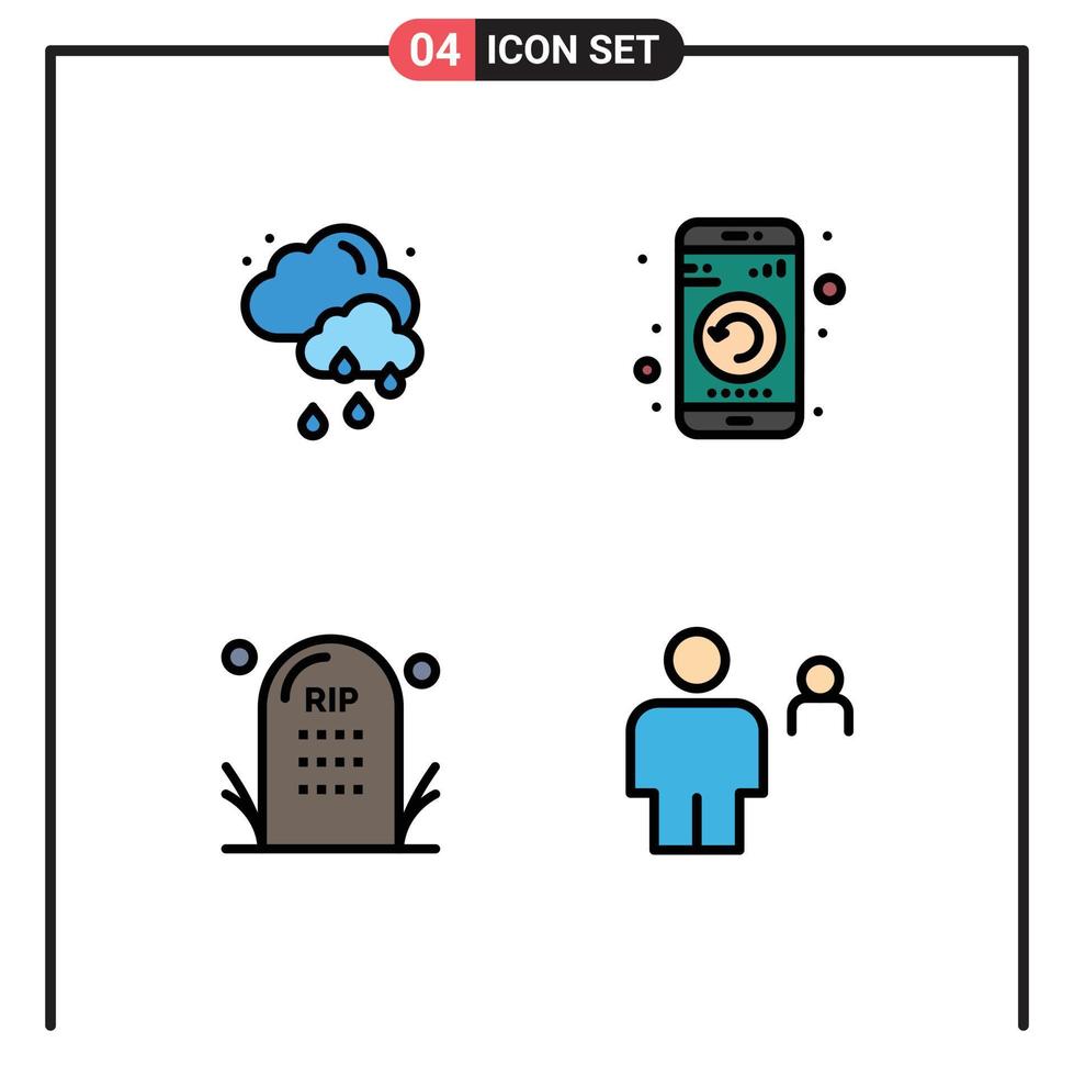 fylld linje platt Färg packa av 4 universell symboler av moln död Ansökan telefon grav redigerbar vektor design element