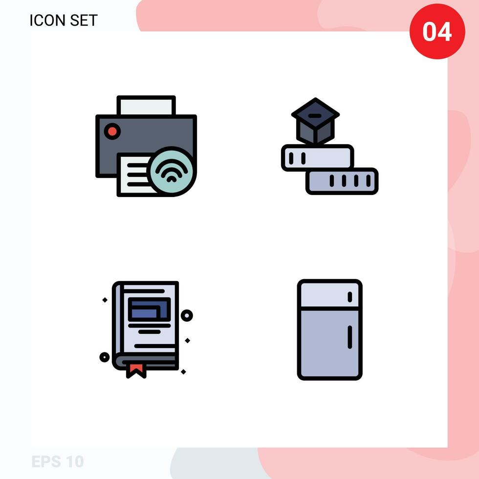 fylld linje platt Färg packa av 4 universell symboler av datorer studie hårdvara kunskap anteckningsbok redigerbar vektor design element