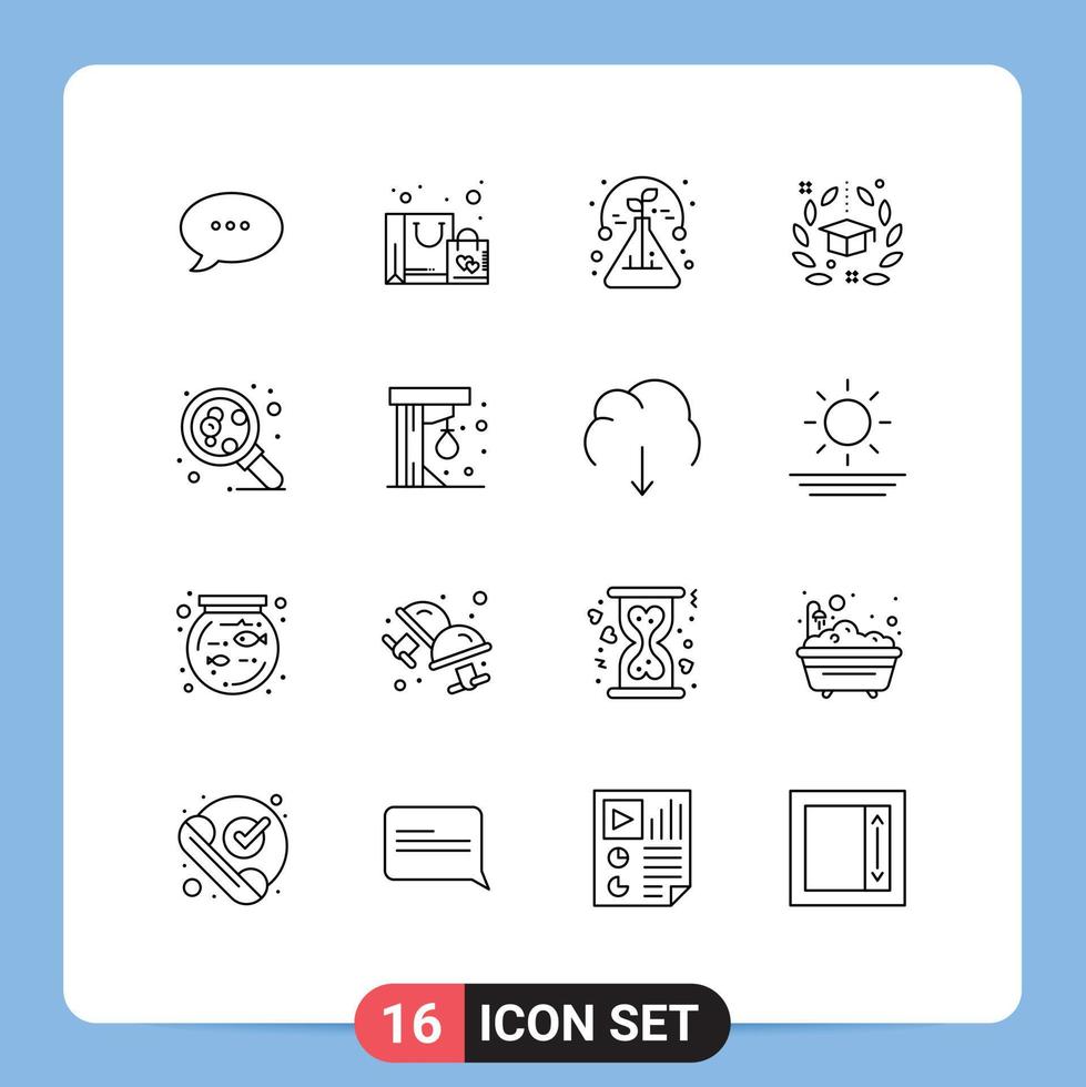 uppsättning av 16 modern ui ikoner symboler tecken för molekyl universitet vetenskap gradering tilldela redigerbar vektor design element