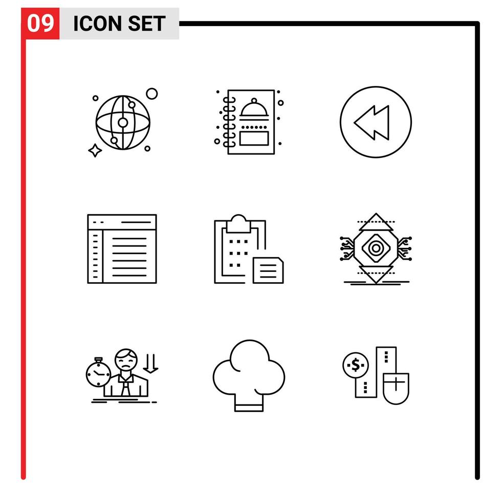 9 kreativ ikoner modern tecken och symboler av papper dokumentera spola tillbaka Urklipp gränssnitt redigerbar vektor design element