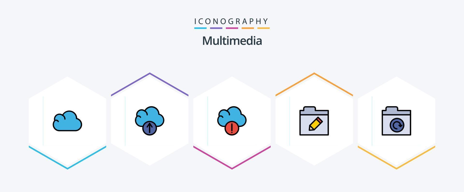 multimedia 25 fylld linje ikon packa Inklusive . . data. Återställ. mapp vektor