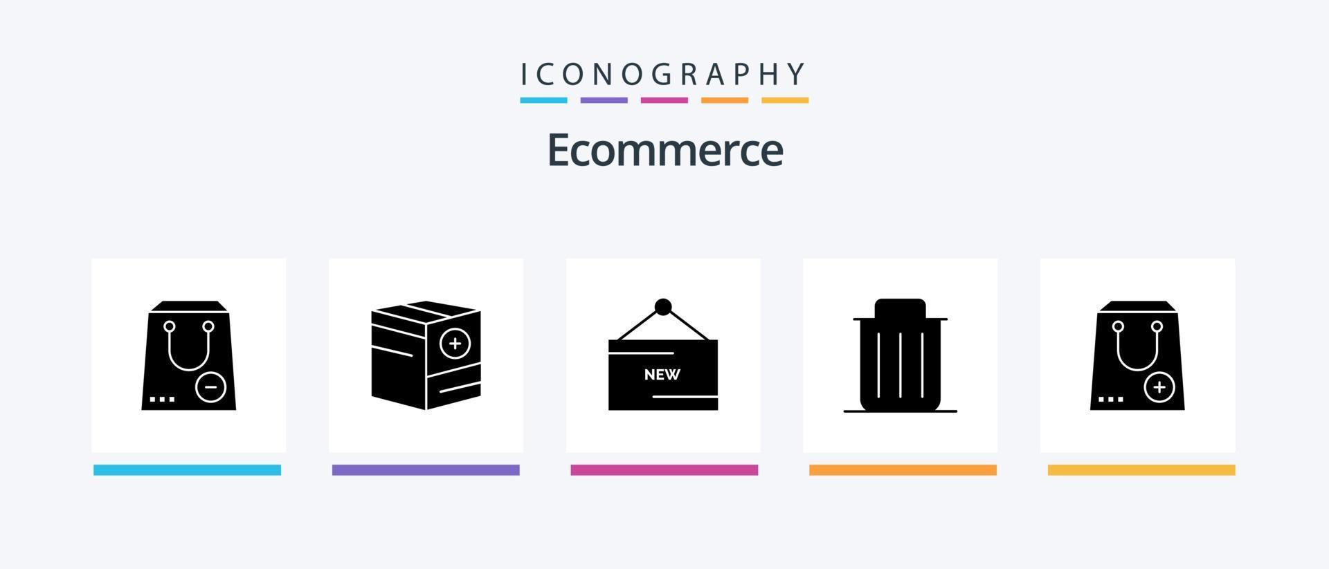 E-Commerce Glyphe 5 Symbol Pack einschließlich recyceln. löschen. e. Förderung. neu. kreativ Symbole Design vektor