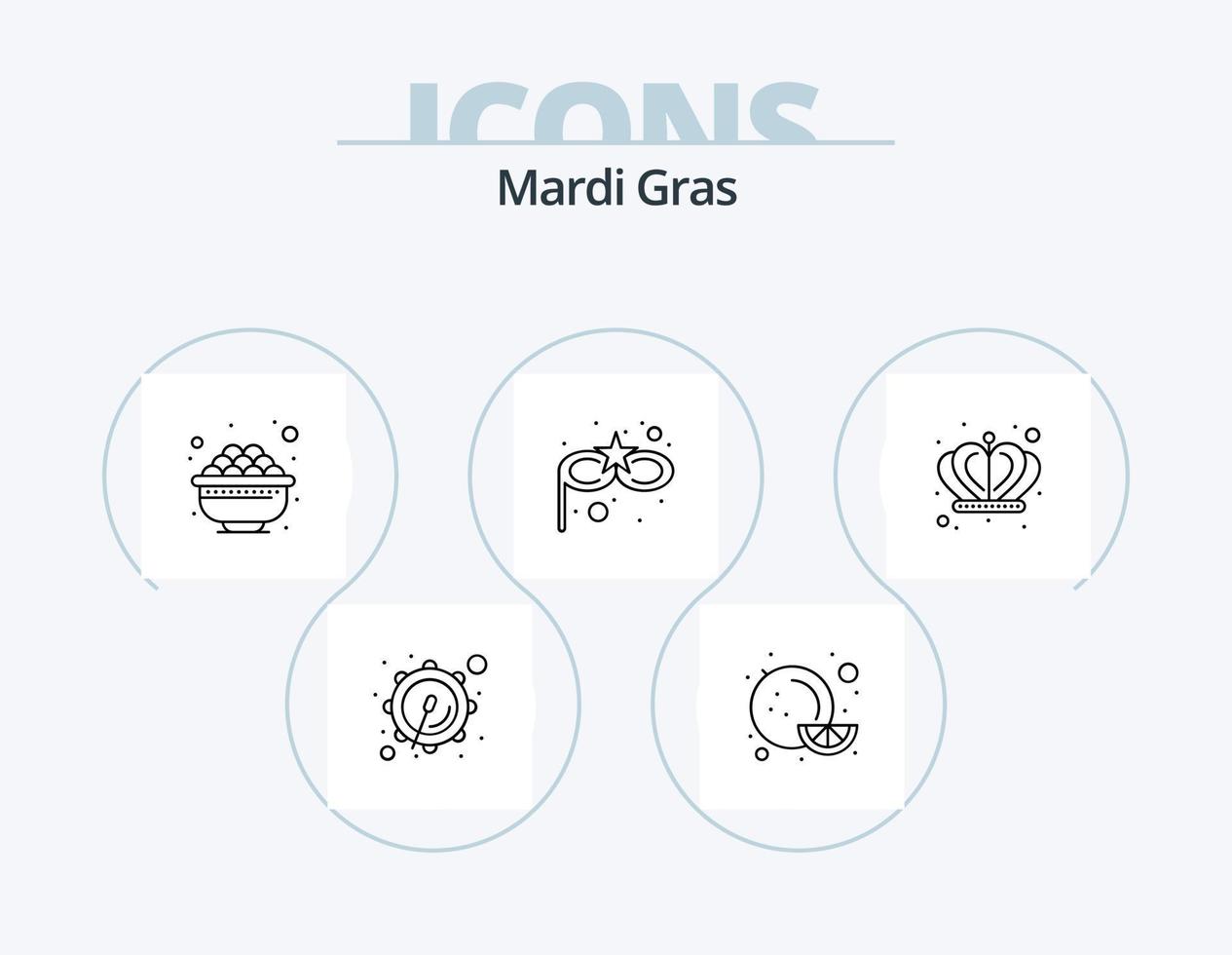 mardi gras linje ikon packa 5 ikon design. mardi gräs. lys. korona. fleur. dekor vektor