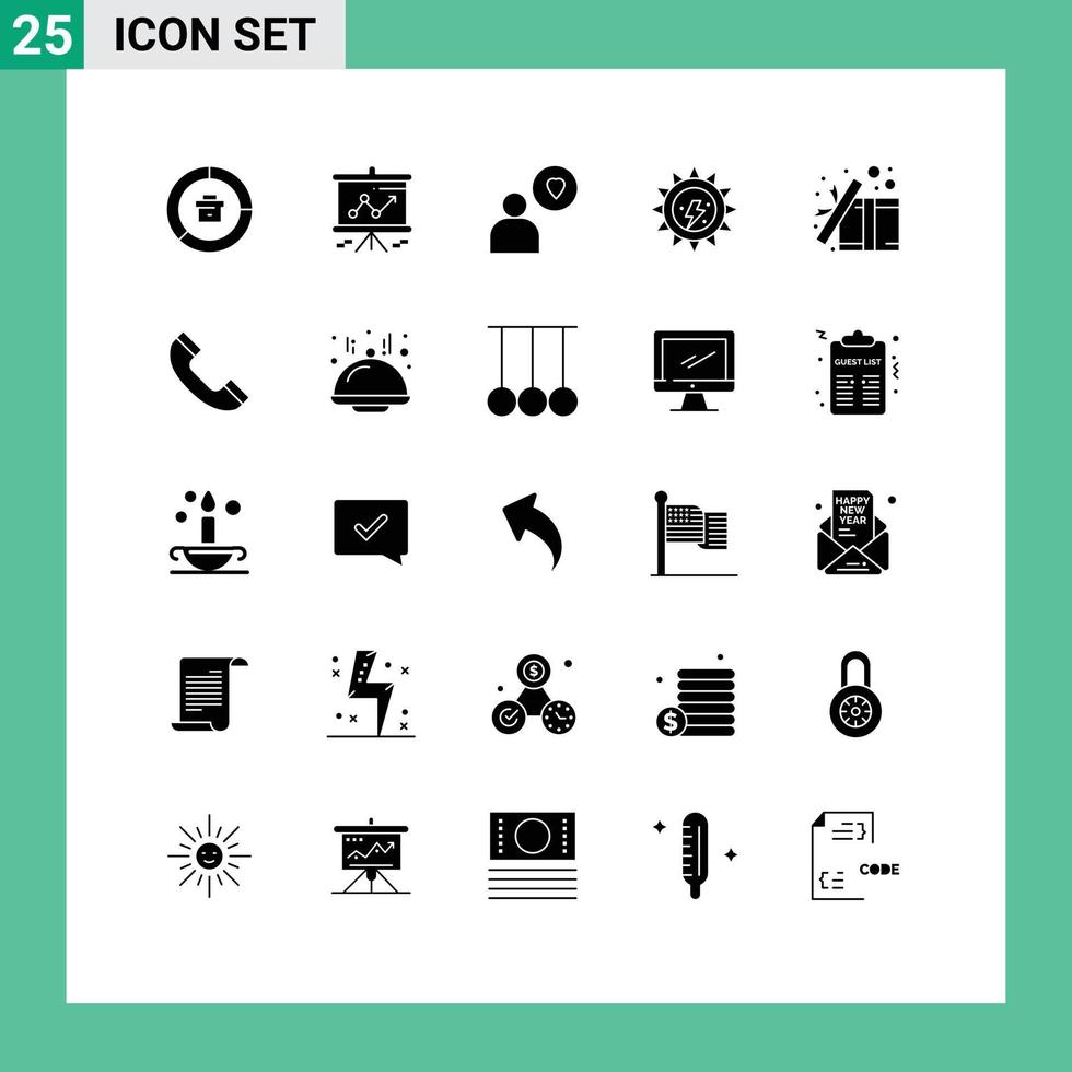 modern uppsättning av 25 fast glyfer pictograph av gåva Sol projektor elektricitet jord dag redigerbar vektor design element