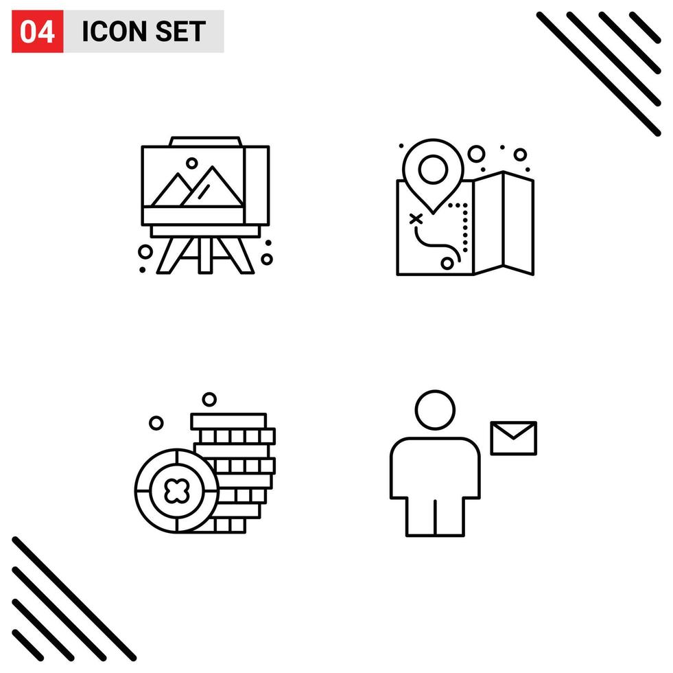 grupp av 4 fylld linje platt färger tecken och symboler för staffli avatar gps mynt kuvert redigerbar vektor design element