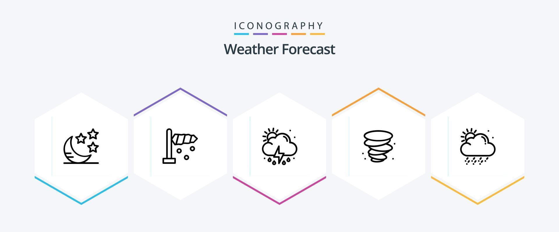 Wetter 25 Linie Symbol Pack einschließlich . Wetter. Sonne. schneebedeckt. Wind vektor