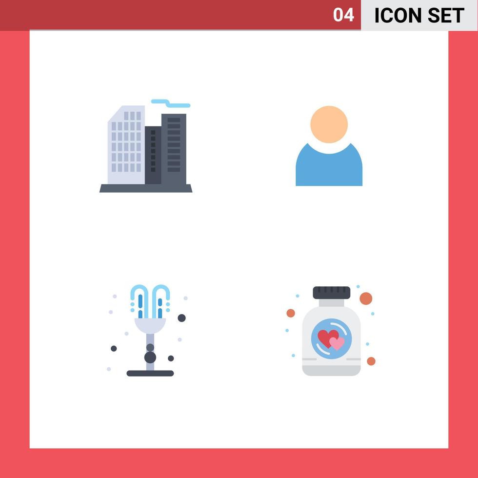 4 användare gränssnitt platt ikon packa av modern tecken och symboler av byggnad roman kontor grundläggande flaska redigerbar vektor design element
