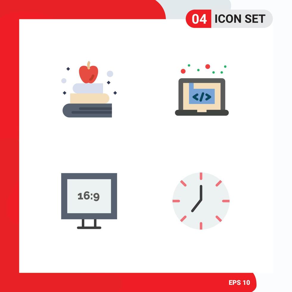 modern einstellen von 4 eben Symbole Piktogramm von Apfel Anzeige Anwendung Marketing Uhr editierbar Vektor Design Elemente