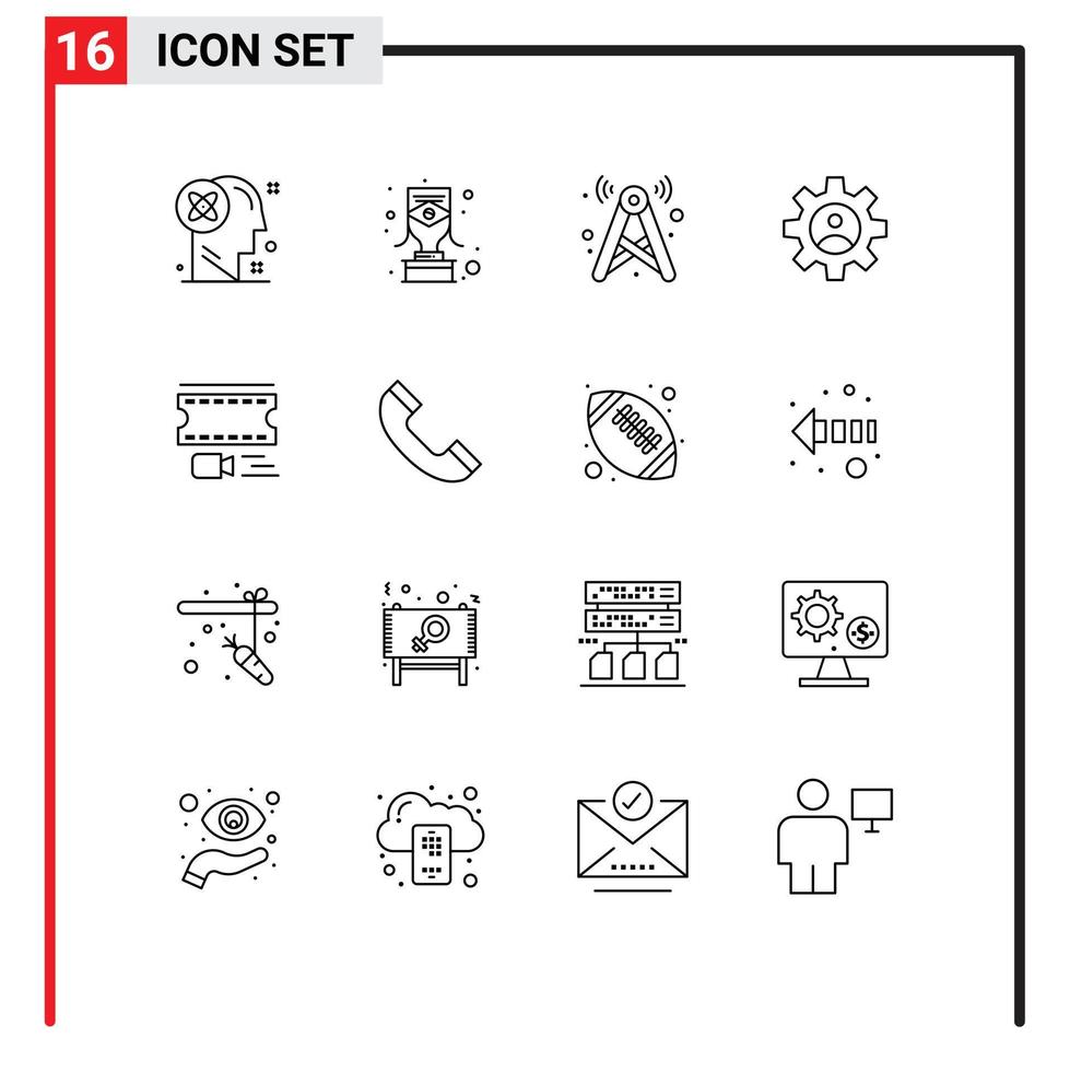 Universal- Symbol Symbole Gruppe von 16 modern Umrisse von verwenden Kontrollen vergeben Ausrüstung Netzwerk editierbar Vektor Design Elemente