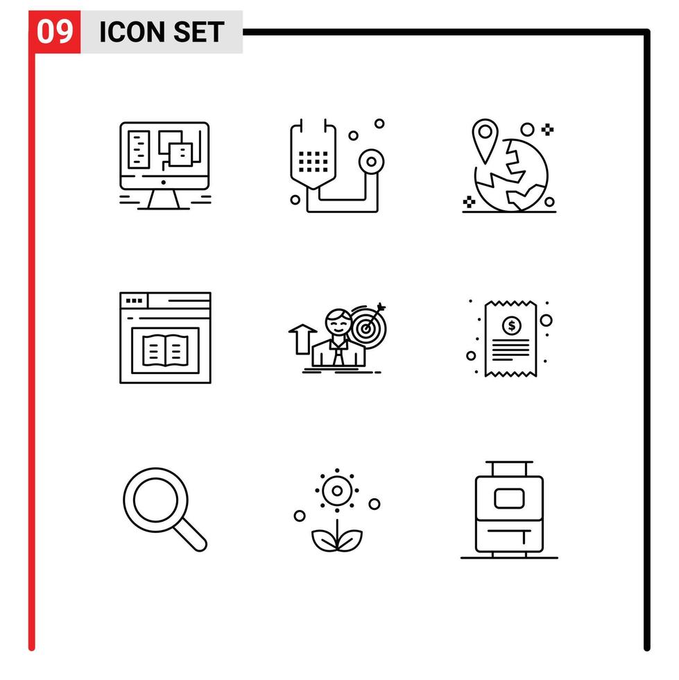 packa av 9 modern konturer tecken och symboler för webb skriva ut media sådan som inlärning diplom medicin bok markör redigerbar vektor design element