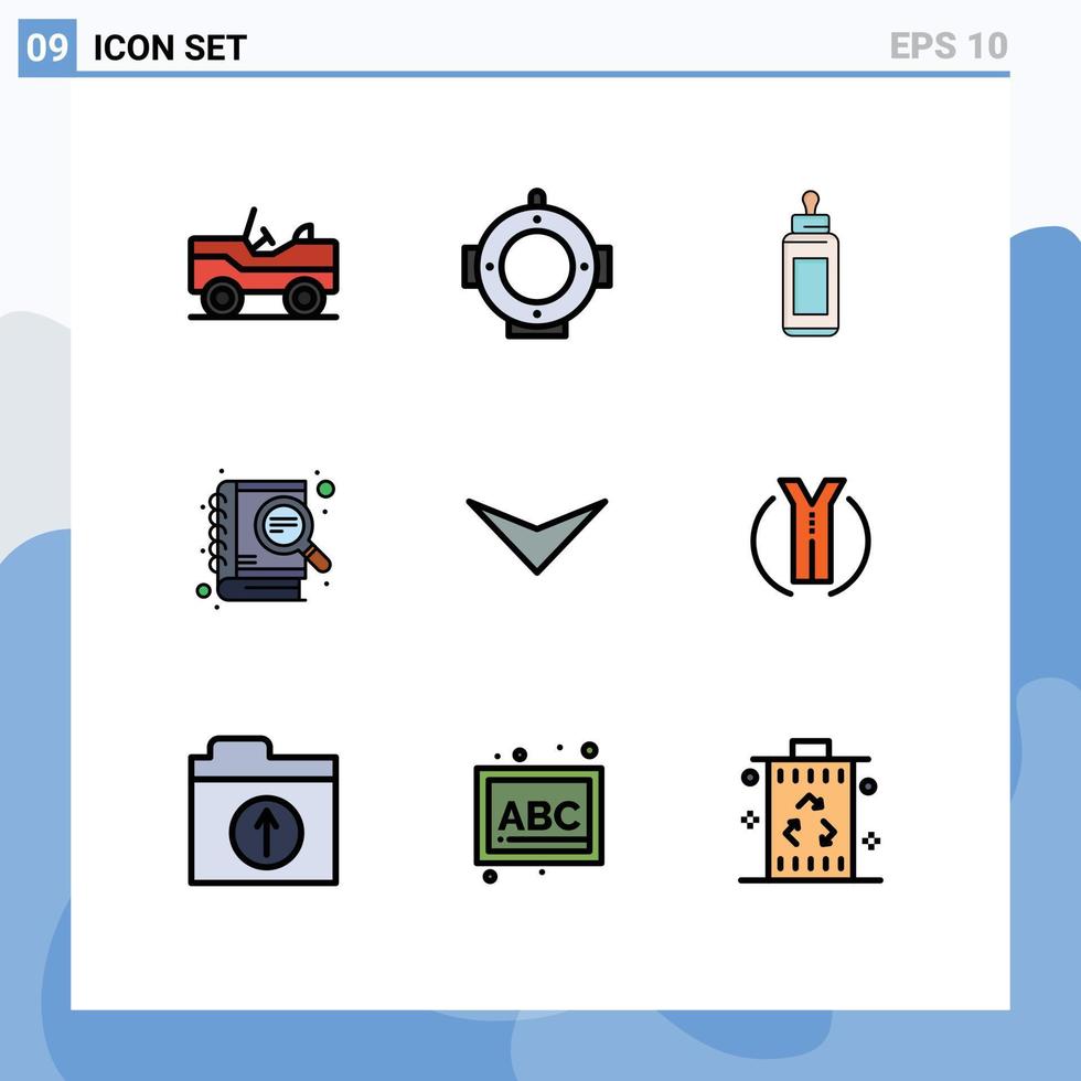 piktogram uppsättning av 9 enkel fylld linje platt färger av Nästa pil barn seo utveckling redigerbar vektor design element