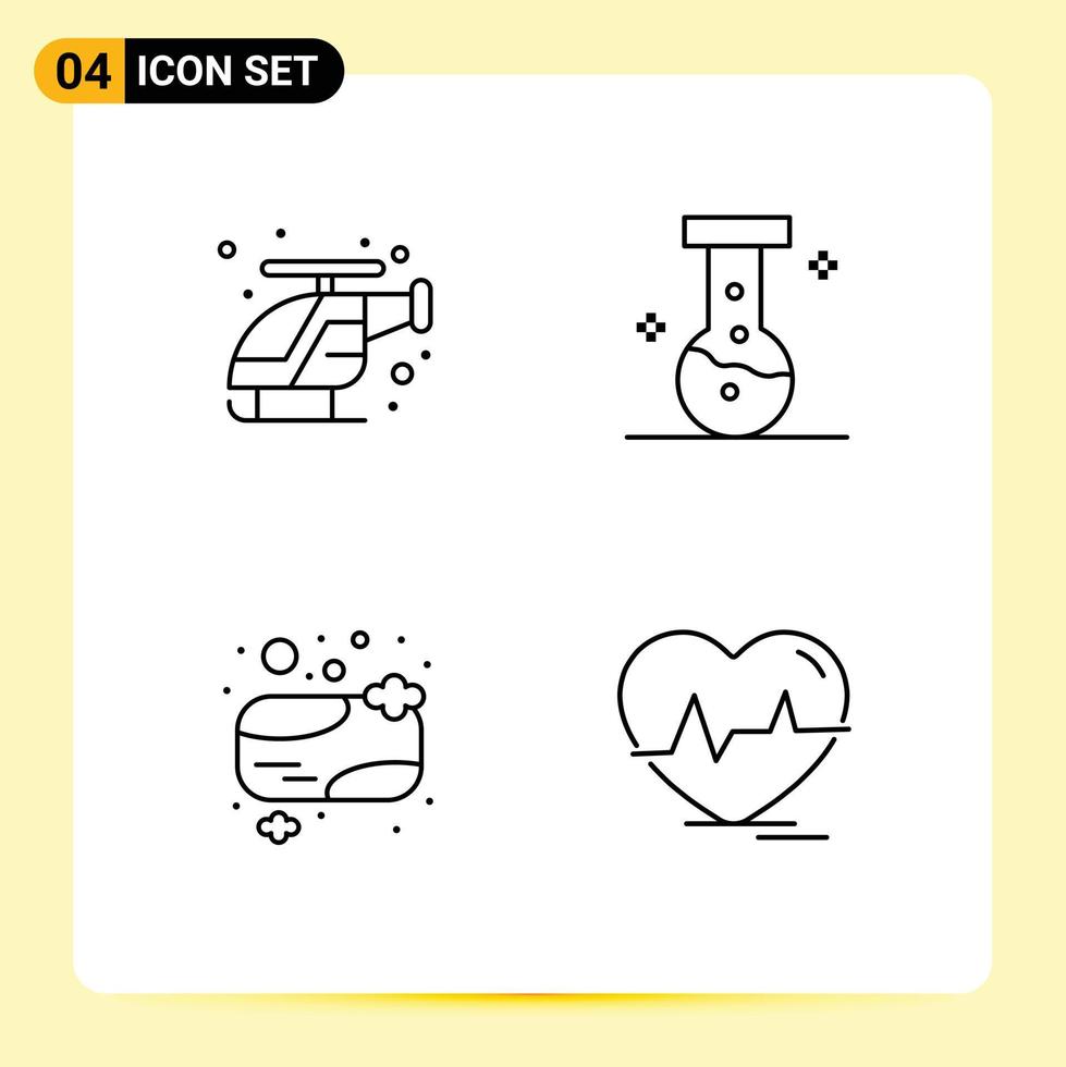 modern uppsättning av 4 fylld linje platt färger och symboler sådan som nödsituation dusch tvål hjälp laboratorium ecg redigerbar vektor design element