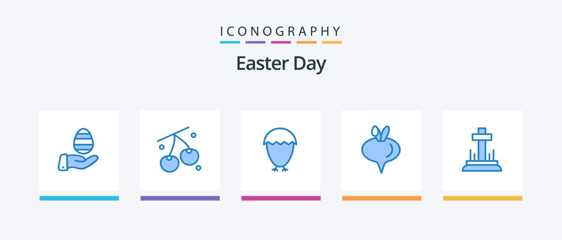 påsk blå 5 ikon packa Inklusive korsa. firande. fågel. grönsak. mat. kreativ ikoner design vektor