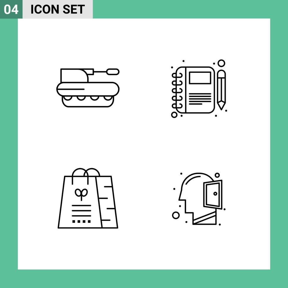 packa av 4 modern fylld linje platt färger tecken och symboler för webb skriva ut media sådan som kanon penna pansar- molskinn gåva redigerbar vektor design element