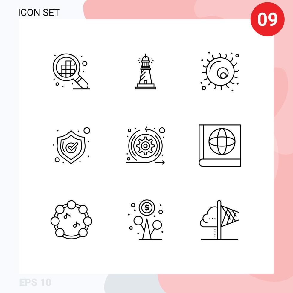 uppsättning av 9 modern ui ikoner symboler tecken för klunga vig djur- handla säkerhet redigerbar vektor design element