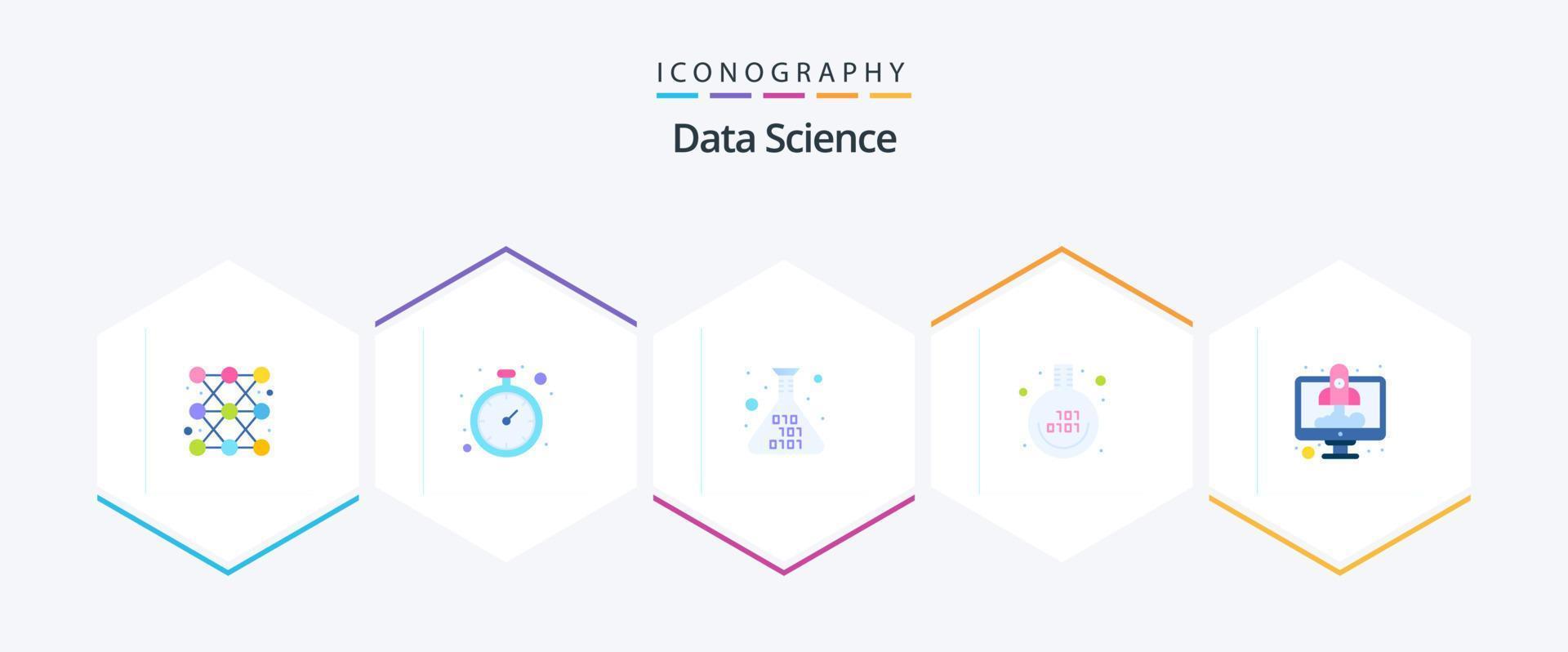 data vetenskap 25 platt ikon packa Inklusive dator. labb. tid analys. experimentera. programmering vektor