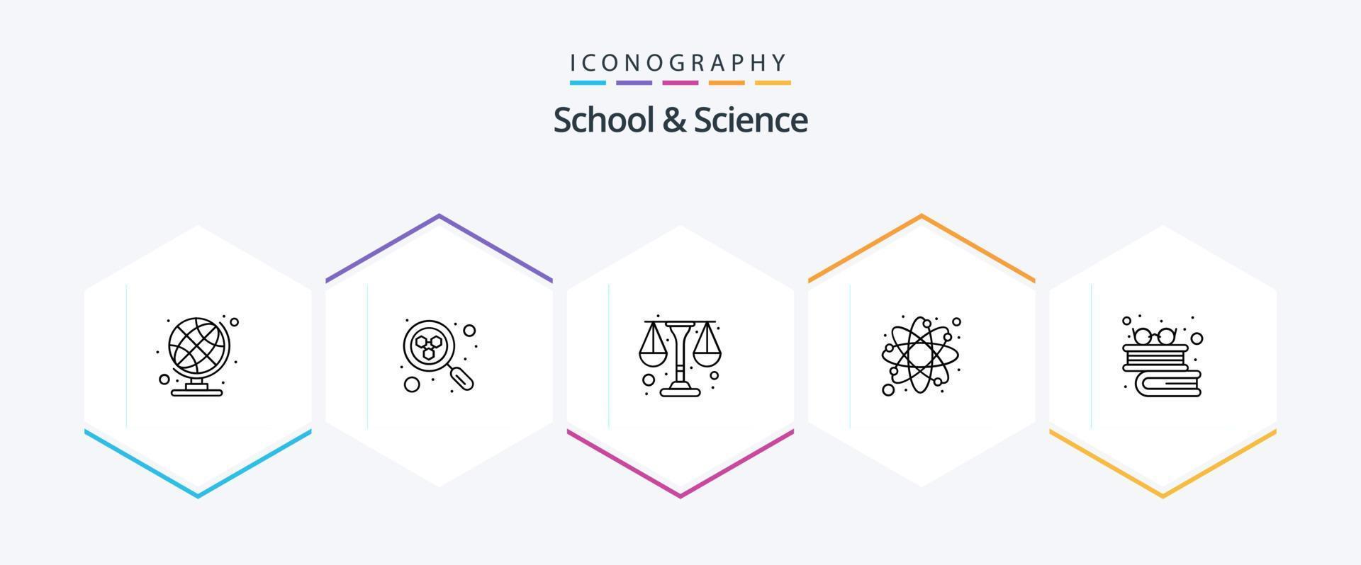 skola och vetenskap 25 linje ikon packa Inklusive glasögon. utbildning. fysik. vetenskap. atom vektor