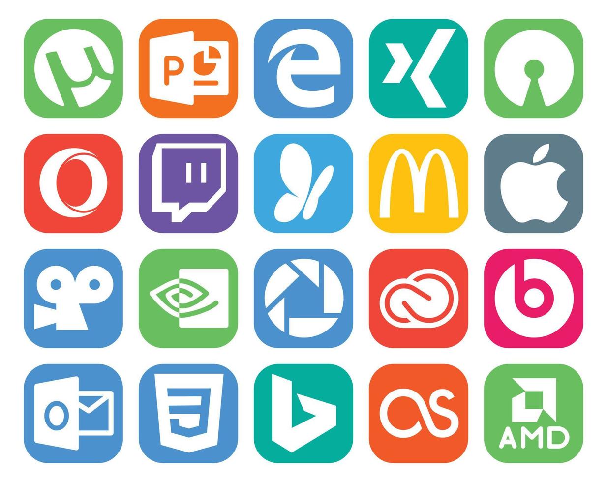 20 social media ikon packa Inklusive syn adobe mcdonalds cc picasa vektor