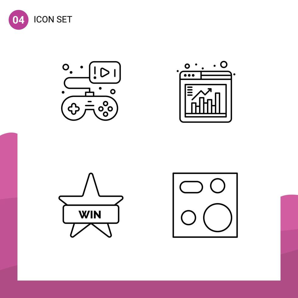 Universal- Symbol Symbole Gruppe von 4 modern gefüllte Linie eben Farben von Regler Abzeichen Video Spiel Browser Sieg editierbar Vektor Design Elemente